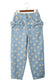 Sky Blue Polka Dot Print Bow Detail Pocketed Jeans