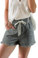 Black Stripe Raw Edge Drawstring Elastic Waist Casual Denim Shorts