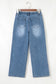 Stone Blue Star Patchwork Cropped Wide Leg High Waist Jeans