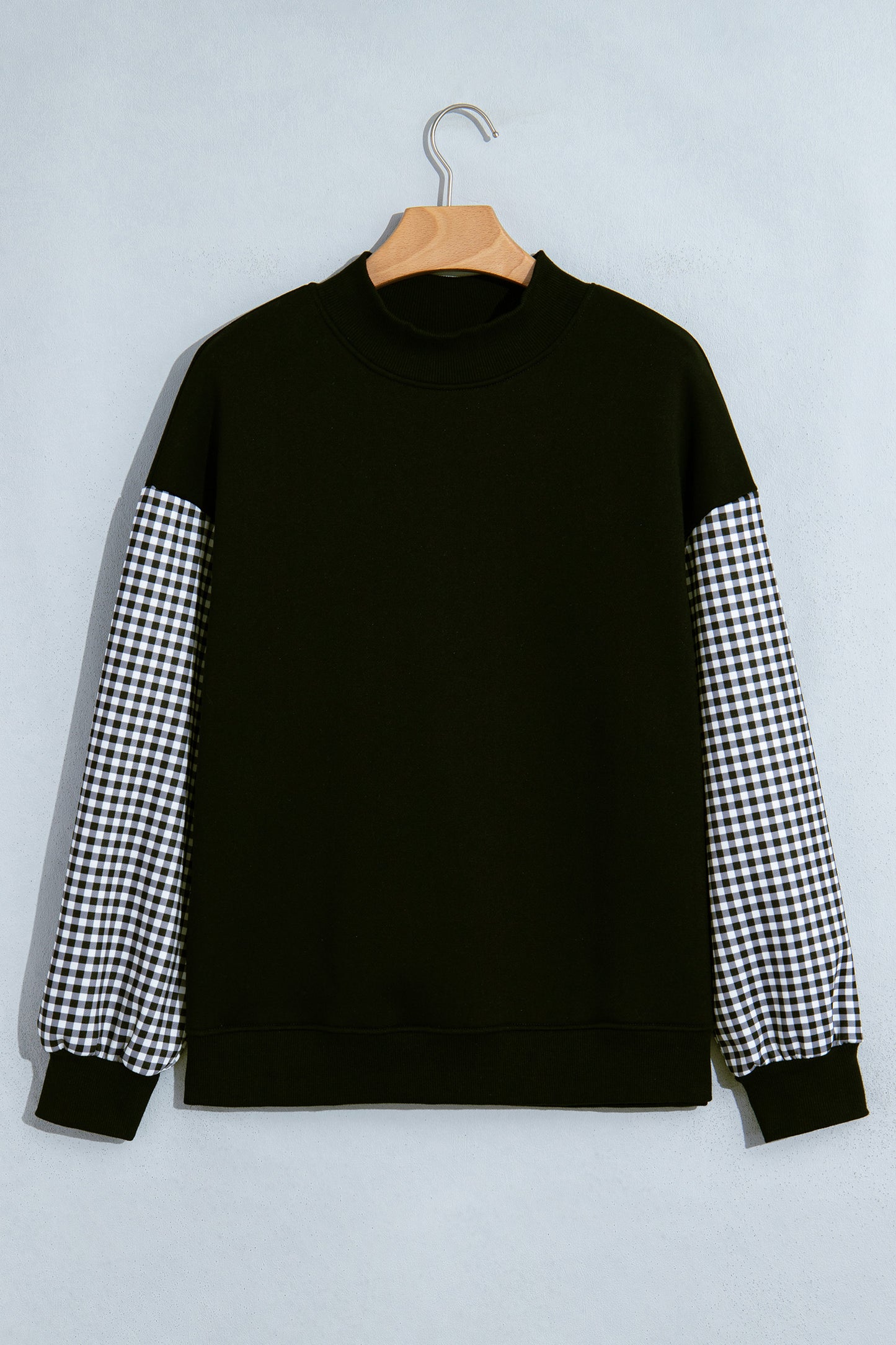 Black Plaid Sleeve Colorblock Loose Tunic Sweatshirt