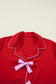 Fiery Red Contrast Trim Ribbon Bow Short Silky 2pcs Pajama Set