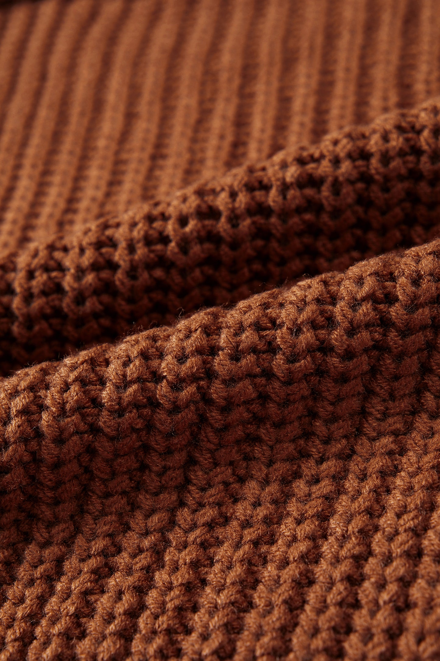 Coffee Solid Color Cable Knit High Neck Loose Pullover Sweater