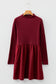 Red Dahlia Frilled Neck Ribbed Knit Patchwork Long Sleeve Mini Dress