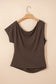 Black Plus Size Solid Color Asymmetric Neck Short Sleeve Blouse