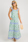Pink Geometric Floral Print Striped Patchwork Detail Sleeveless Dress