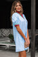 Myosotis Contrast Striped Notched V Neck Puff Sleeve Mini Dress
