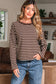 Brown Stripe Ribbed Cropped Crew Neck Long Sleeve T Shirt
