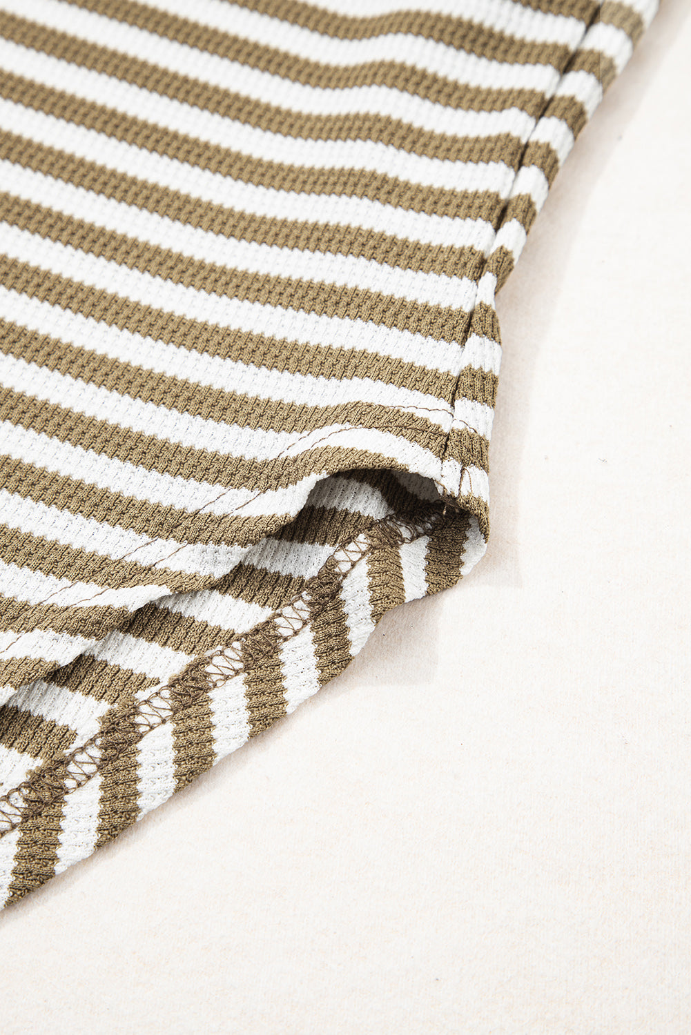 Black Stripe Thermal Knit Drop Shoulder Casual Top