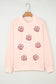 Light Pink Sequin Heart Patched Love Cake Mock Neck Sweatshirt