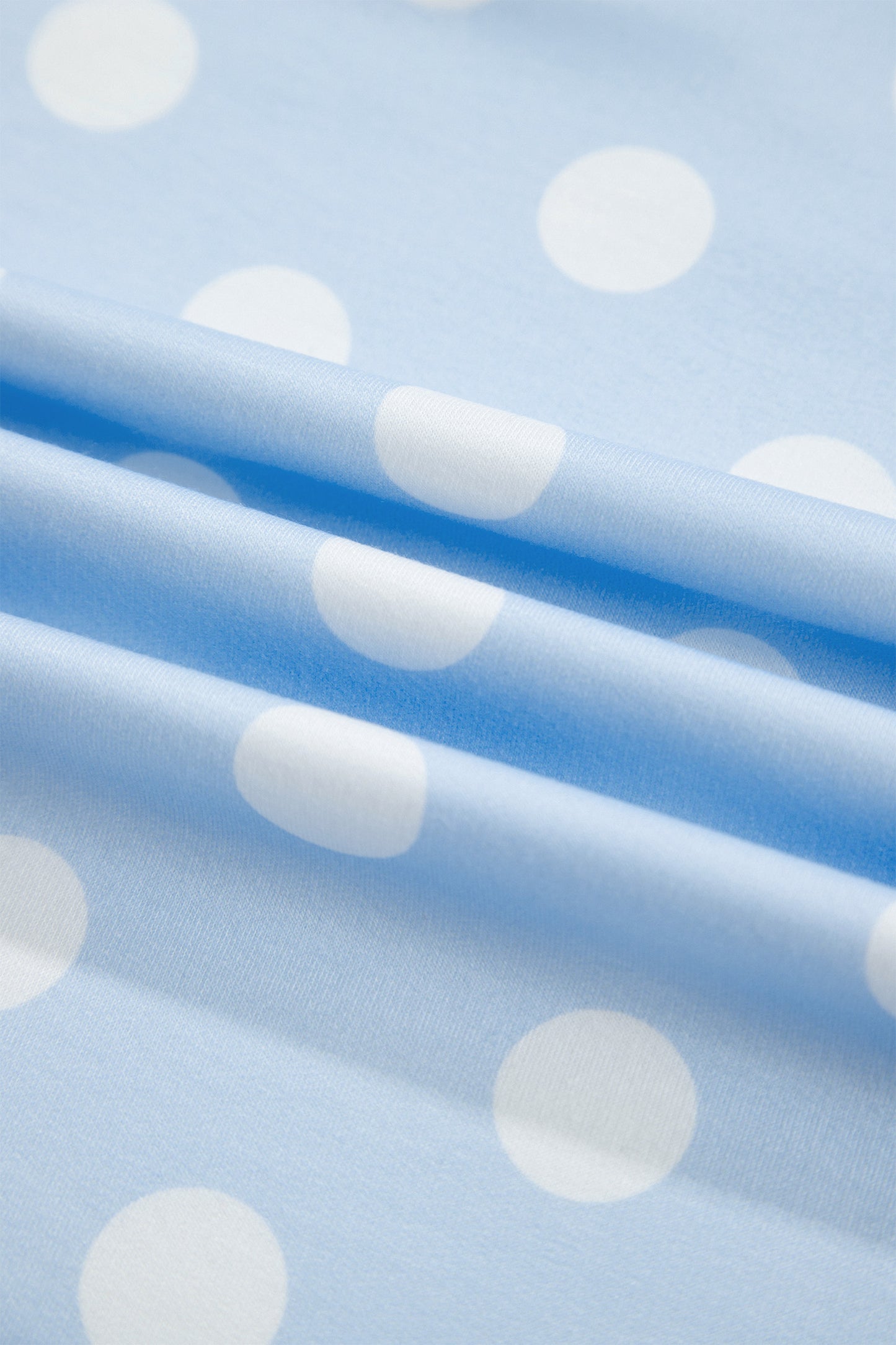 Sky Blue Polka Dot Contrast Trim Long Sleeve Top Drawstring Shift Pants Set