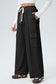 Black Solid Color Drawstring Elastic Waist Cargo Patch Pocket Active Pants