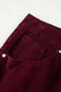 Burgundy Corduroy Solid Color High Waist Wide Leg Pants