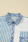 Sky Blue Leopard Striped Patchwork Casual Plus Shirt