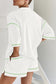 White Breathable Waffle Color Block Trim 2pcs Casual Short Set