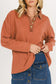 Red Dahlia Solid Color Long Sleeve Thermal Knit Polo Collar Patchwork Top