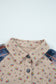 Oatmeal Boho Floral Plaid Patchwork Distressed Detail Ruffled Sleeve Waffle Knit Shacket