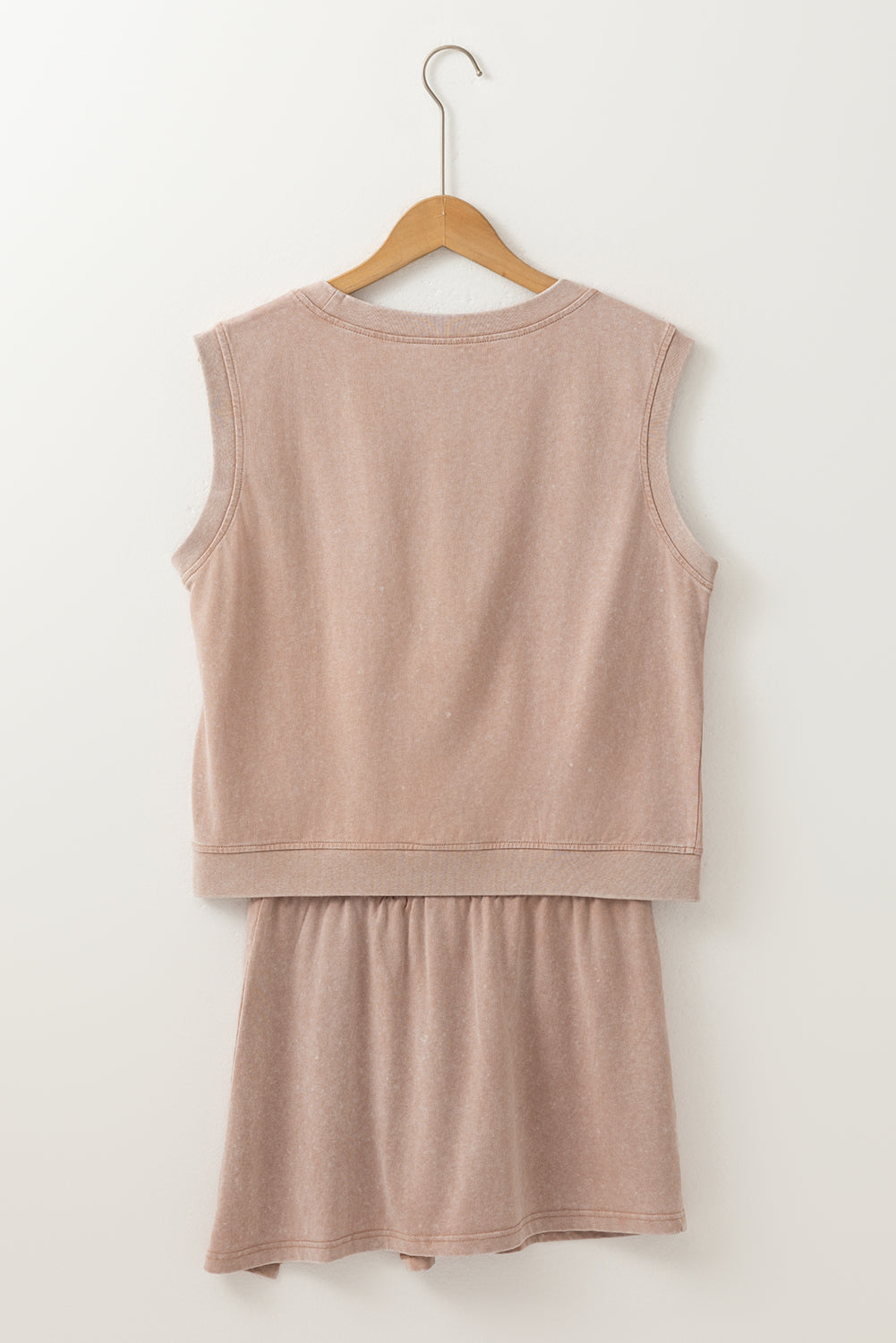Smoke Gray 2 Pieces Mineral Wash Cotton Tank Top Lined Split Skirt Set