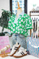 Green Flower Printed Contrast Patchwork Collar Short Sleeve Blouse