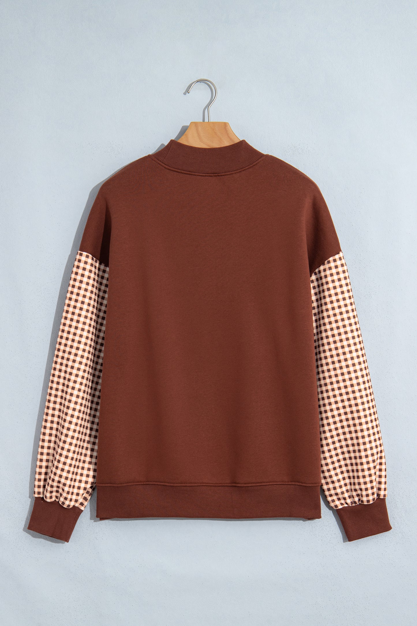 Black Plaid Sleeve Colorblock Loose Tunic Sweatshirt