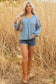 Dusk Blue Exposed Seam Waffle Striped Patchwork Baggy Pullover