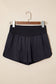 White Solid Color Ribbed Patchwork High Waist Athletic Shorts