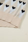 Parchment Geometric Heart Print Ribbed Trim Loose Sweater