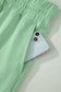 Mist Blue Solid Color Ribbed Trim Short Sleeve Top Drawstring Loose Pants 2pcs Outfit