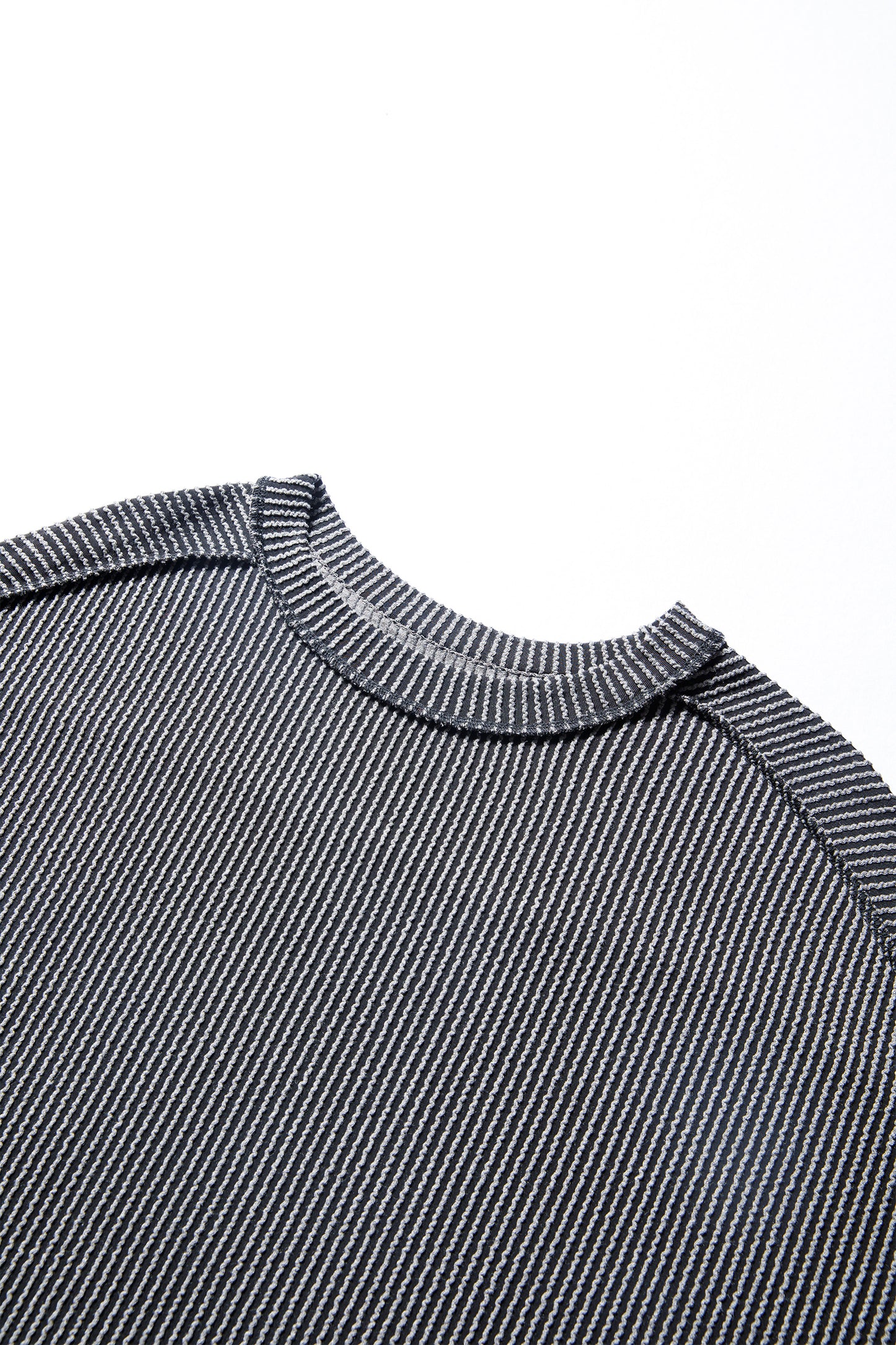 Parchment Twist Ribbed Exposed Seam Detail Long Sleeve Loose Top