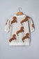 White Western Horse Printed Short Puff Sleeve Sweater