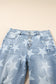 Sky Blue Star Printed Multi Buttons Slit Knee Destroyed Plus Size Jeans