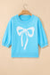 Sachet Pink Big Ribbon Bow Print Contrast Stitch Trim Drop Shoulder Sweater