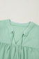 Clearly Aqua Floral Embroidered Puff Sleeve Split Neck Blouse