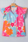 Multicolour Vibrant Flower Printed Tie V Neck Ruffle Trim Sleeveless Blouse