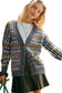 Gray Dotty Pattern Knit Button Front V Neck Sweater Cardigan