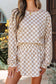 Khaki Checkered Long Sleeve Crop Top High Waist Skort 2pcs Set