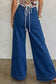 Sail Blue Hardware Decor Patched Pockets Wide Leg Denim Pants