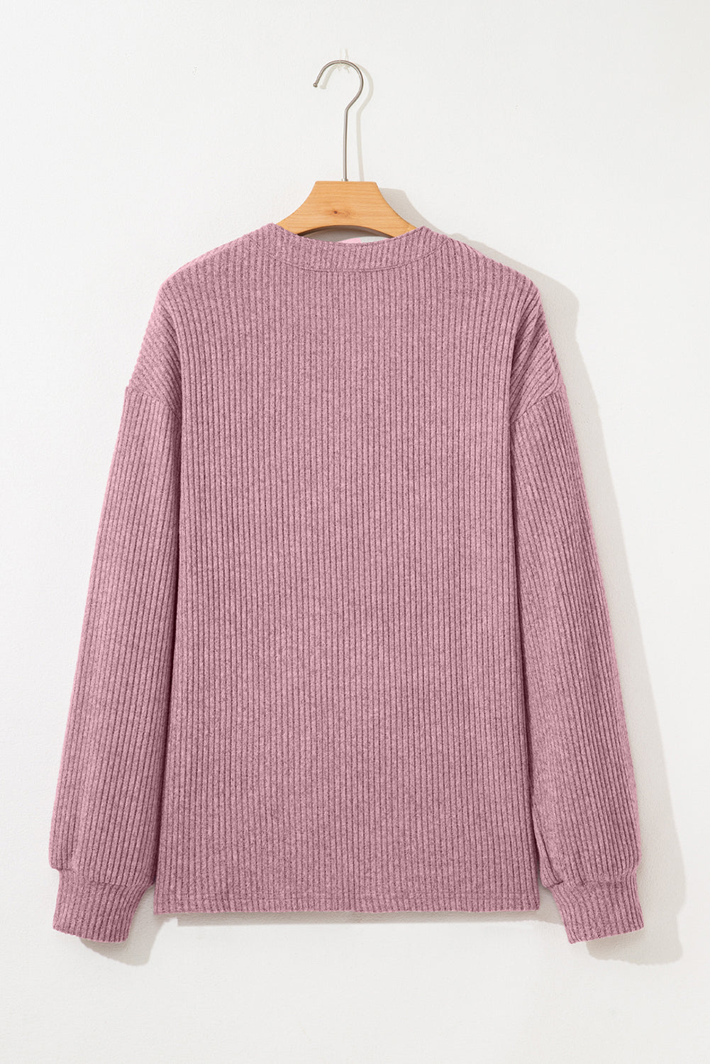 Clearly Aqua Ribbed Texture Drop Shoulder Henley Knit Top