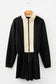 Black Two-tone Long Sleeve Zipped Front Casual Romper
