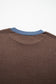 Dark Brown Long Sleeve Round Neck Patchwork Colorblock Plus Size Set