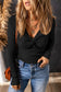 Sky Blue Textured Twist Front V Neck Long Sleeve Slim Solid Color Top
