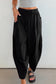 Jungle Green Drawstring Elastic Waist Patch Pocket Barrel Leg Casual Pants