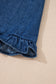 Sail Blue Ruffled Edge Collared Shift Denim Dress with Pockets