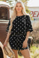 Black Exposed Seam Detail Polka Dot Loose Tee Drawstring Shorts Set