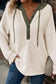Coffee Waffle Contrast Half Buttoned Hooded Pullover Top