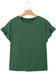 Black Solid Color Ribbed Ruffled Short Sleeve T Shirt