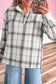 Red Plaid Print Collared V Neck Loose Blouse with Side Slits