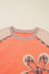 Grapefruit Orange Plaid Flower Waffle Patched Plus Size 3/4 Sleeve Top