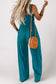 Peacock Blue Smocked Square Neck Sleeveless Jumpsuit with Pockets