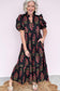 Beige Floral Short Bubble Sleeve Tiered Maxi Dress