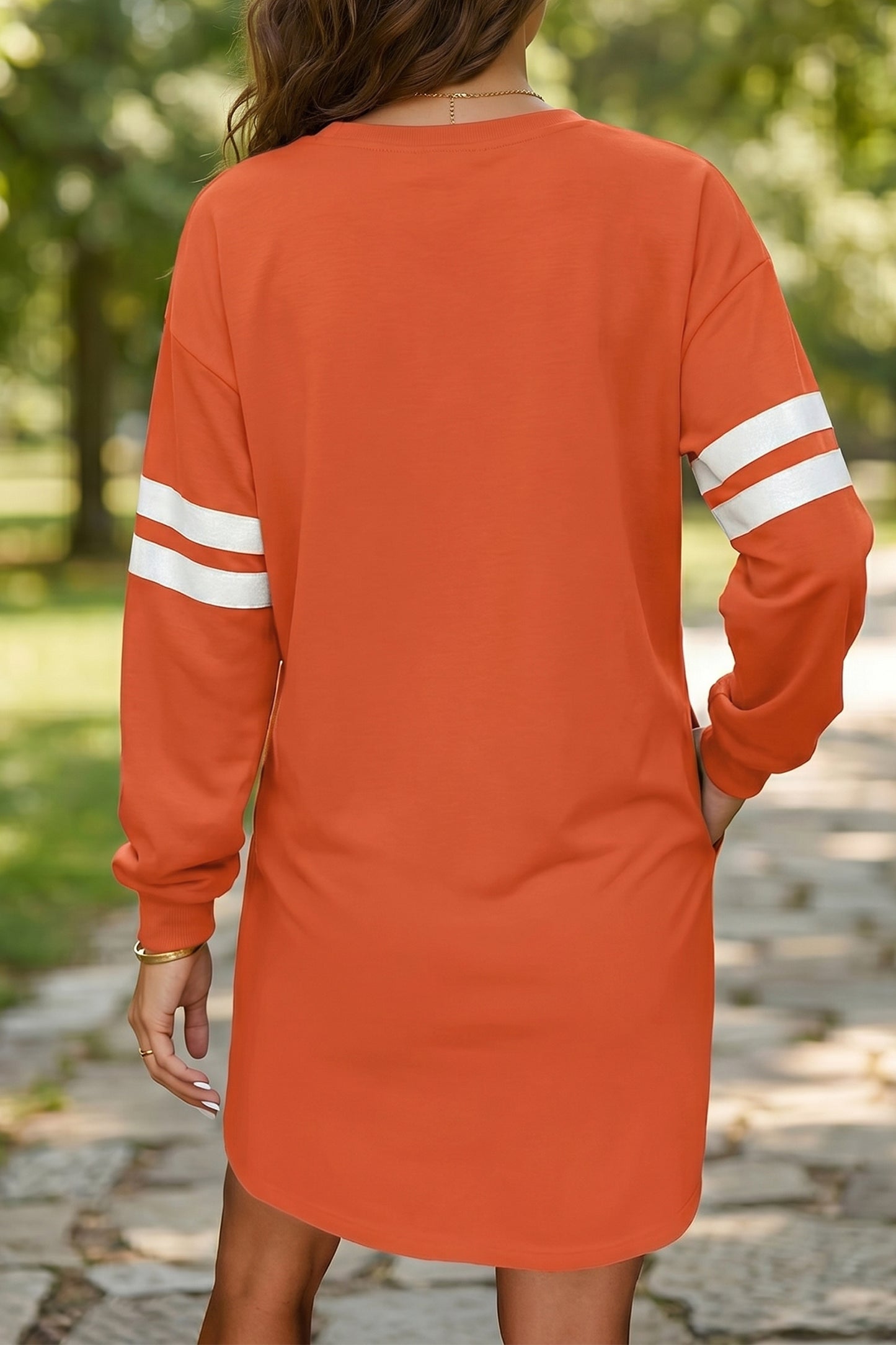 Sky Blue Varsity Contrast Banded Sleeve Shift Sweatshirt Dress
